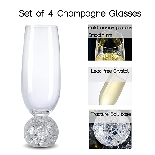Hanjue Lead-free Crystal Champagne Glasses Set of 4, 7 Oz Clear Champagne Flutes - Ideal for Gifts,Parties, Wedding, Chris...