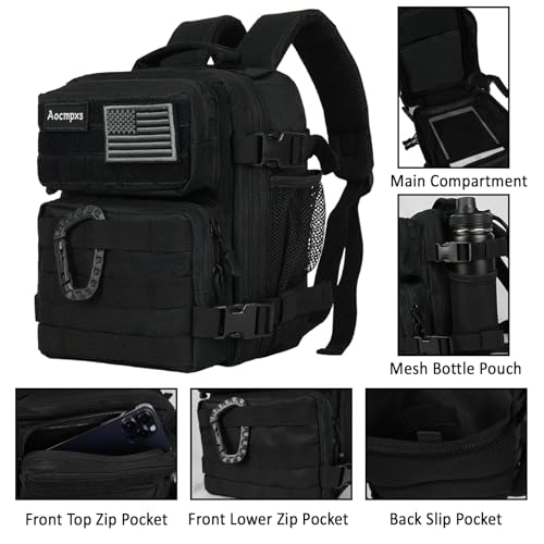 Aocmpxs Mini Tactical Backpack, 9L Small Gym Backpacks Sport Bag for Men Women Molle Military Pack with US Flag Patch and ...