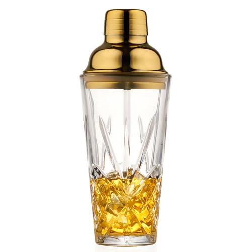 Gold&Martini shaker Glass-Christmas Cocktail Shaker-Crystal Shaker(No Lead)-Drink Glass for Espresso, Holiday, Mixology, B...
