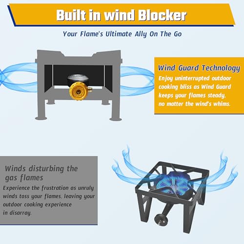 Single Burner Propane Stove - Portable Cast Iron High Pressure Outdoor Propane Burner Cooker,Heavy Duty Square Stove, high...