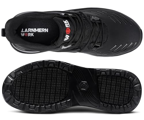 LARNMERN Non Slip Work Waterproof Shoes for Women Steel Toe Comfortable Indestructible Construction Food Service Chef Snea...