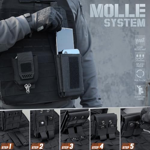 Molle Phone Pouch Tactical Phone Holster Universal Dual Cell Phone Holder Utility EDC Pouch with US Flag Patch