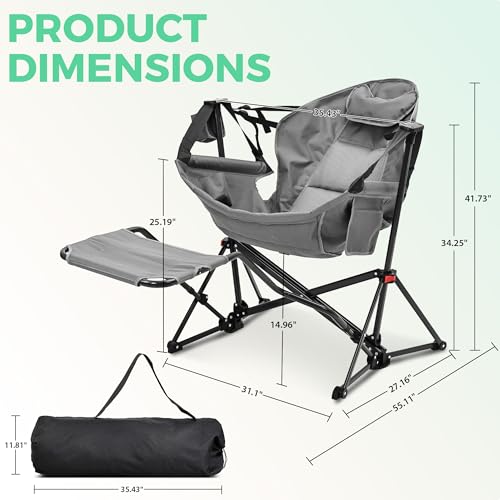 Ainfox Hammock Camping Chair with Footrest, Foldable Portable Rocking Chairs for Adults Swinging Camp with Cup Holder Pill...