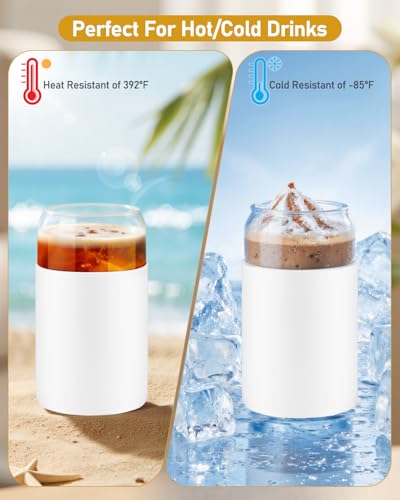 sungwoo Glass Cups with Lids and Straws, 4 Pack 16OZ Iced Coffee Cups with Silicone Sleeve, Glass Tumbler with Straw and B...