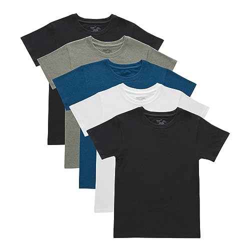 Hanes Boys Originals Crewneck Undershirts Pack, Stretch Cotton, Black & Assorted, 5-Pack
