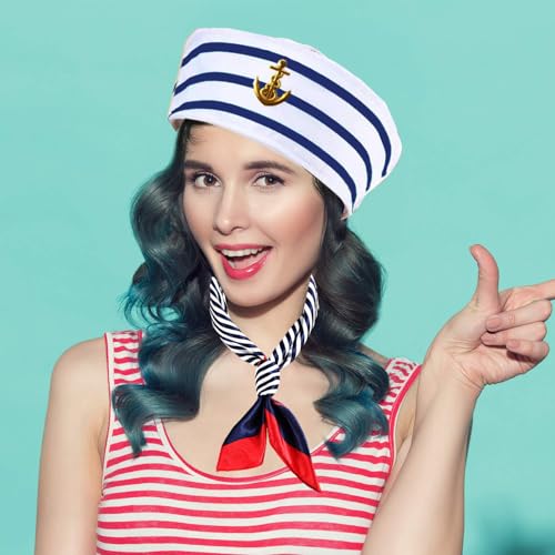 DPLin 2Pcs Yacht Captain Hat Sailor Ship Cap Scarf Sunglasses Sailor Hat Boat Costume For Men Women Captains Dressing up P...