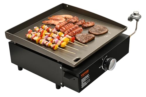 VEVOR Griddle, 16.9" Heavy Duty Manual Flat Top Griddle, Countertop Gas Grill with Non-Stick Cooking Plate, Steel Propane ...