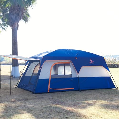 KTT Extra Large Tent 6-10-12-14 Person(B),Family Cabin Tents,2 Rooms,3 Doors and 3 Windows with Mesh,Straight Wall,Waterpr...