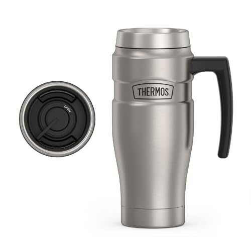 THERMOS Stainless King Vacuum-Insulated Travel Mug with Handle - 16oz, Matte Steel - Thermos Tumbler for Hot & Cold Drinks...