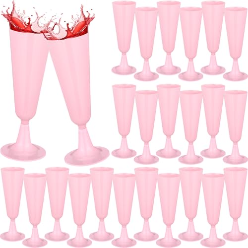 LemonRoad 25 Pcs Valentines Plastic Champagne Flutes 5 oz Disposable Champagne Glasses Bulk Toasting Cups for Party Weddin...