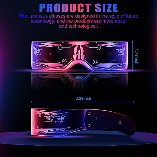 TOODOO 2 Pairs LED Visor Glasses 7 Colors Futuristic Glasses Light up Punk Accessories for Rave Party Costume