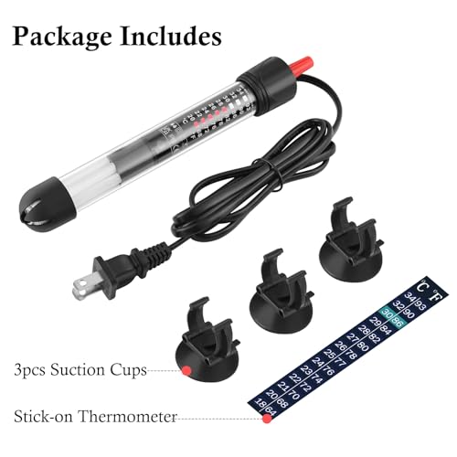 FEDOUR Aquarium Heater 50W 100W 300W, Submersible Glass Fish Tank Heater for Fresh and Salt Water (50W)