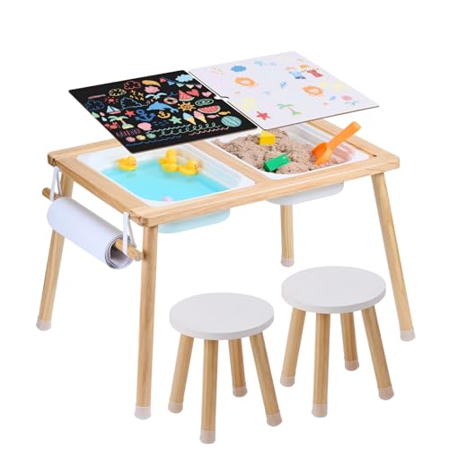 VEVOR Sensory Table and Chairs Set, Toddlers Activity Table with 2 Stools, 2 Storage Bins & Paper Roll Holder, Indoor/Outd...