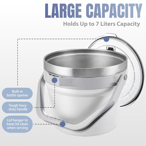 COKTIK 7L Vacuum Insulated Ice Bucket with Lid and Scoop& Tongs，Large capacity Stainless Steel Beverage Bucket for Cocktai...