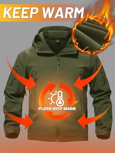 TACVASEN Men's Special Ops Military Tactical Soft Shell Winter Warm Fleece Lined Jacket Rain Hood Coat Hiking Snowboard