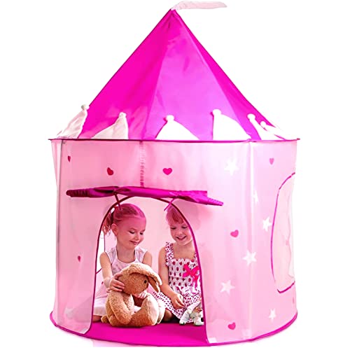 Play22 Play Tent Princess Castle Pink - Features Glow in The Dark Stars - Portable - Kids Pop Up Tent Foldable Into A Carr...