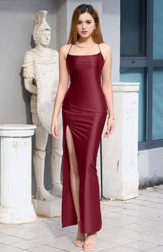 Memoriesea Women's Sexy Spaghetti Strap Bodycon Cowl Neck Party Cocktail Maxi Dress