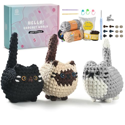 Zepiany Crochet Kit for Beginners, Crochet Cat Beginner Crochet Kit for Adults, Amigurumi Crochet Animals Cat Crafts Croch...
