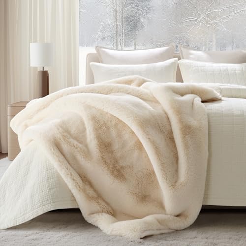 EVERGRACEHOME Luxury Soft Faux Chinchilla Fur Throw Blanket for Couch, Warm Thick Heavy Winter Throw Blanket 1220GSM for B...