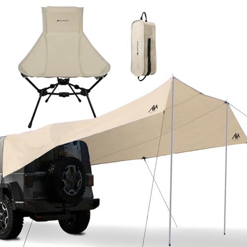 Car Camping Tarp Tailgate & Backpacking Chairs, AYAMAYA 14 x 16 FT Extra Large Car Tent Tarp, Ultralight Folding High Back...