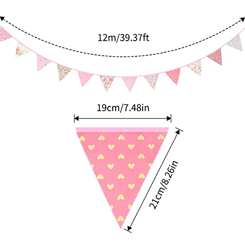 jijAcraft 39Ft Triangle Bunting Banner, 42Pcs Tea Floral Party Bunting Cotton Fabric Flags Pennant Garlands for Birthday P...