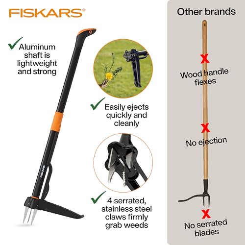 Fiskars 4-Claw Stand Up Weed Puller Tool, Gardening Hand Weeding Tool with 39" Long Ergonomic Handle with Easy-Eject Mecha...