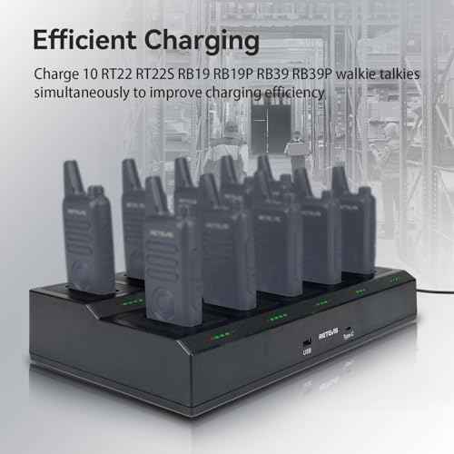 Retevis RT22 10-Way Walkie Talkie Charger, Ten Way Multi Unit Charger, for Retevis RT22 RT22S RB19 RB19P RB39 RB39P Walkie Talkie and Battery, 5 LED Indicators, AC/DC Adapter, Replaceable Base(1 Pack)
