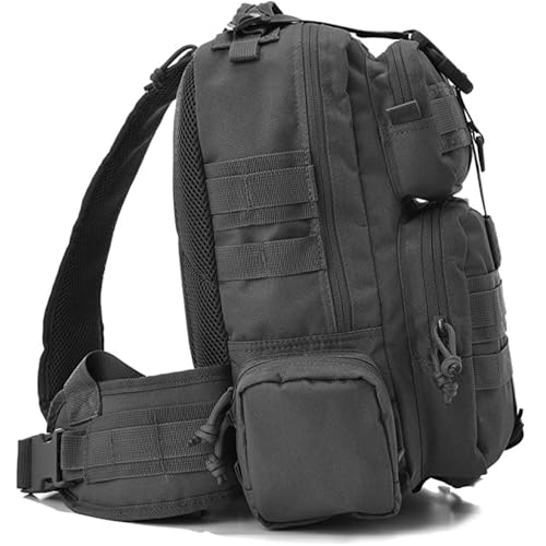 REEBOW GEAR Tactical Sling Bag Military Style Single Shoulder Sling Pack (Black with flag patch)