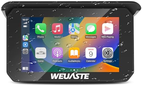 Weuaste 5" Portable Motorcycle Carplay Touch Screen with Wireless Android Auto GPS Navigation System, Bright Waterproof HD...