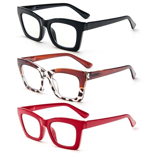 REAVEE Oprah Style Reading Glasses for Women, Blue Light Blocking Stylish Oversized Computer Readers Spring Hinge