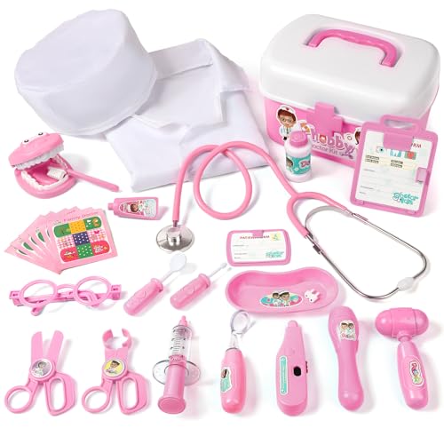 Phobby Durable Doctor Kit for Kids, 27 Pcs Deluxe Pretend Play Set Medical Toy with Real Stethoscope for Toddlers Boys Gir...