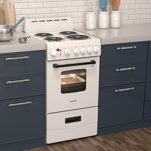 Avanti Electric Range Oven Compact Design, 2.1-Cu.Ft. Capacity with 4 Coil Burners, Framed Glass Oven Door, Storage Drawer...
