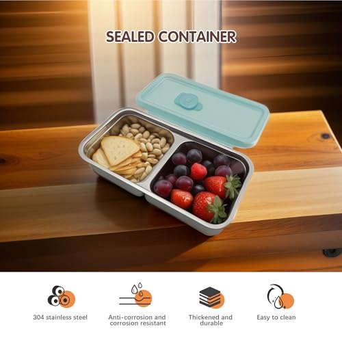 Grab and Go Snack Containers Reusable, Stainless Steel Single & Double Compartment Snack Containers with Lids - Leakproof,...