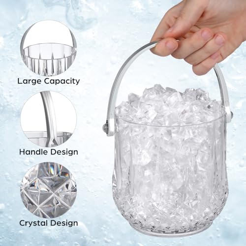 Operitacx Small Plastic Ice Bucket with Tongs and Handle Clear Portable Ice Cube Bucket 5.11 Height for Wine Beer Beverage...