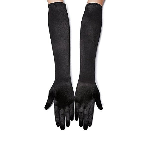 Lansian Long Opera Party Gloves for Women 1920s 20s Satin Gloves Costumes Elbow Length Bridal Evening Dress, 21 inches