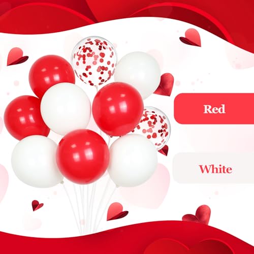 60pcs Red and White Balloons 12inch with White Red Confetti Balloons for Wedding Engagement Christmas Valentine's Day Birt...