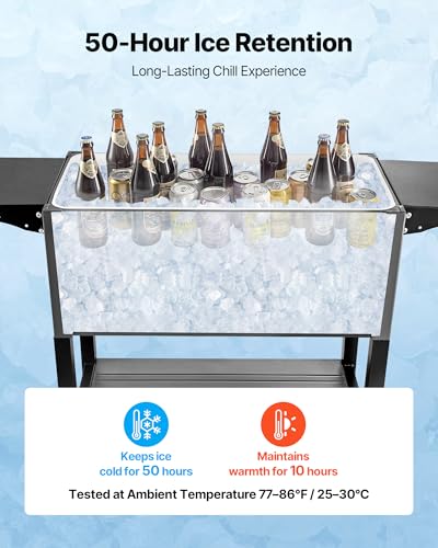 VEVOR 80QT Rolling Ice Chest, Holds up to 50 Bottles / 110 Cans, Portable Patio Party Bar Drink Cooler Cart with Bottom Sh...