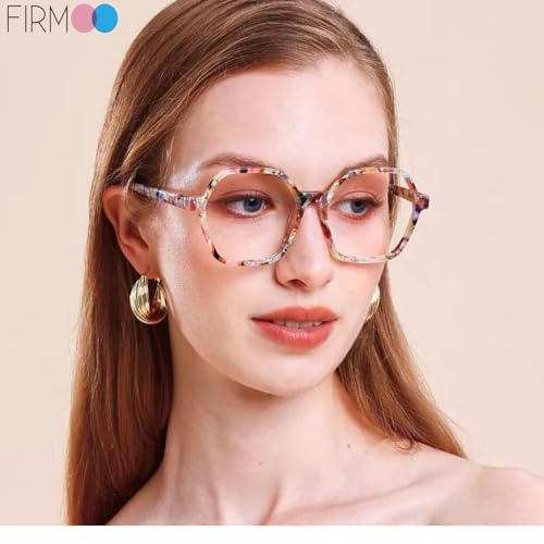 Firmoo Blue Light Glasses Artistic Hand-Painted Hexagonal UV Protection & Replaceable Lenses for Women Men