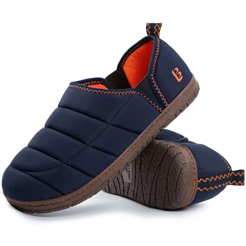 LongBay Men's Outdoor Slippers Two Tone Warm Memory Foam Slip On Indoor House Shoes bedroom Loafers
