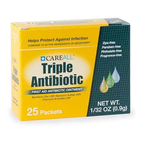 CareAll Triple Antibiotic Ointment (25 Pack), 0.9gr Foil Packet. First Aid Ointment That Prevents Infection in Minor Scrap...