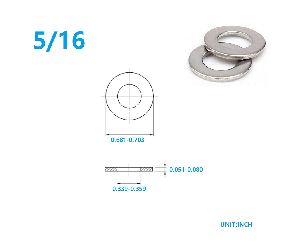 LUPANTER 5/16" Inch Stainless Flat Washers 100 Pack Made of 18-8 (304) Stainless Steel……