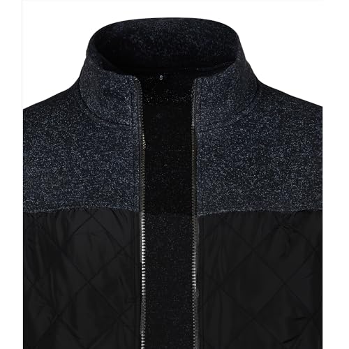Men’s Color Blocked Zip-Up Jacket, Soft Knitted Sleeves and Stand Collar for Outdoor Casual Wear