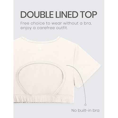 CRZ YOGA Womens Butterluxe Double Lined Open Back Crop Tops Backless Short Sleeve Workout Shirts Casual Tight T-Shirts