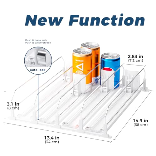 Puricon Drink Organizer for Fridge - Spring Loaded Pusher Glide, Self Pushing Soda Can Dispenser, Beer Bottle Beverage Hol...