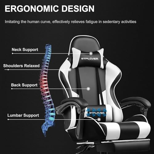 GTPLAYER Gaming Chair, Computer Chair with Footrest and Lumbar Support, Height Adjustable Game Chair with 360°-Swivel Seat...