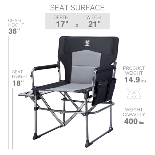 EVER ADVANCED Camping Directors' Chair with Side Table, Portable Folding with Compact Size, Heavy Duty Lawn Chair with Poc...