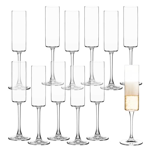 UMEIED Champagne Flutes, 6oz Edge Champagne Glasses Set of 12 with Long Stem - Sparkling Wine Glasses & Elegant Gift for H...