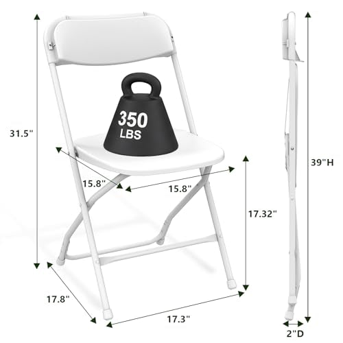 MAKE CHANGES Folding Chairs 4 Pack, Plastic Folding Chairs for Outside, Heavy Duty Foldable Chairs, Sturdy Metal Folding C...