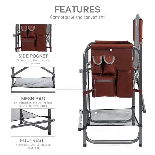 EVER ADVANCED Medium Tall Directors Chair Foldable Makeup Artist Chair Bar Height with Side Table Cup Holder and Pocket Fo...