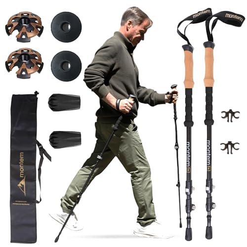 Montem 3K Carbon Fiber Trekking Poles – Ultralight, Shock Absorbing, Quick Lock, Weather Resistant – Premium Hiking/Walkin...